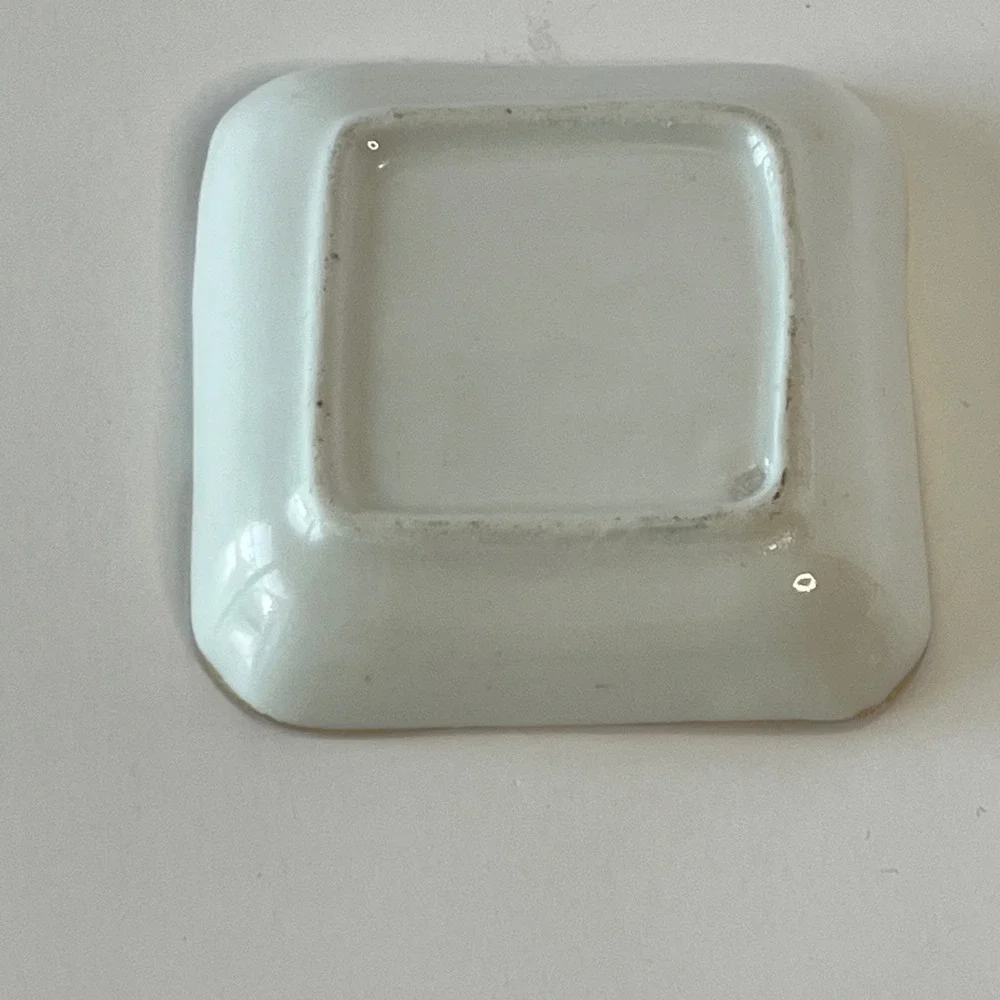 Vintage Porcelain Trinket Dish Set Bird Floral Gold Gilt Square Ring Trays 2pc
